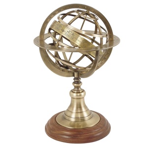 Esfera de latón armilar del zodiaco Vintage antiguo Pantalla de madera Barco pirata Decoración Globo antiguo (mediano) - Product Image 1