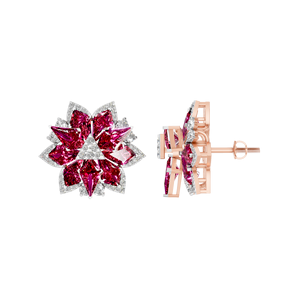 Venta caliente 14K oro sólido forma de cometa rubí sintético Stud pendientes laboratorio cultivado lado Diamantes Joyería Fina para regalo al por mayor - Product Image 1