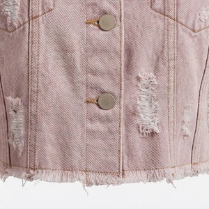 <b>Winter</b> Fashion Top Chic Women Ripped Denim Jackets Washed Customized Color Soft Distressed Regular <b>Coat</b> Faux Pockets Cotton - Product Image 5