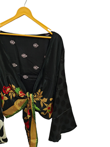 Ropa de playa Falda Top Ropa de Casa Sari corto Corbata de seda Top Mangas largas Regalo para su bata corta - Product Image 4