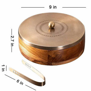 Hot selling <b>Box</b> For Kitchen Wooden Chapati <b>Box</b> For Kitchen Hot Pot Roti <b>Box</b> With Stainless Steel Tong Gold Laser lid - Product Image 2