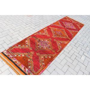 Tapis de 2,9 x 10,3 pieds, tapis turc vintage, tapis en laine Herki rouge - Product Image 2