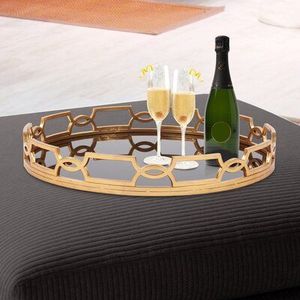 Unique round metal and <b>mirror</b> <b>tray</b> for contemporary centerpieces or rustic wedding reception decorations - Product Image 1
