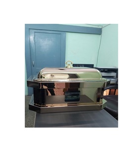 Chauffe-plats, réchaud à buffet, traiteur, métal, acier inoxydable martelé, design Art Déco de luxe, marque ELEGANT DESIGNS, restaurant - Product Image 1