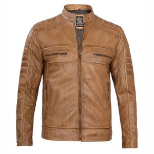 Men's Yellow Wax <b>Cafe</b> <b>Racer</b> Lambskin <b>Leather</b> <b>Jacket</b> - Product Image 4