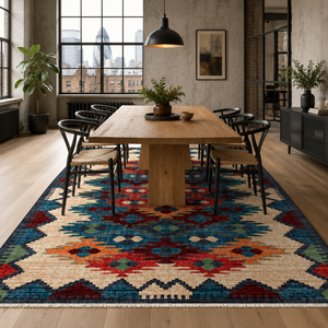 <b>Rug</b> Weavers RW7067 Karabagh Navy Tribal Washable <b>Rug</b> Dropshipping Wholesale Washable Chenille 10 Sizes - Product Image 5