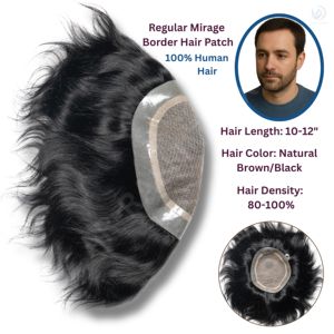 Parche para el cabello con borde de filamento de PU y mono para hombres, tupé Remy de textura recta india de grado A - Product Image 3