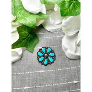 Colgante/Pin de Plata de Ley y Turquesa Zuni Kingman Hecho en EE. UU. Tipo Broche Elegante - Product Image 1