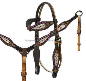 Poitrine de serre-tête en cuir de cheval perlé fantaisie faite à la main avec des franges bleu glace en très bas prix - Product Image 2