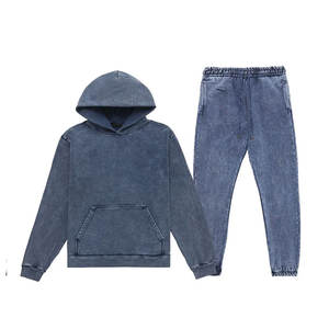 Conjunto de chándal bordado Vintage lavado con ácido de talla grande ecológico para hombre XL, sudadera con cremallera de peso pesado, transpirable a prueba de viento - Product Image 1