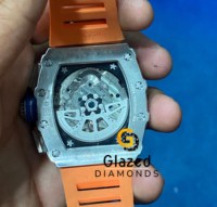 Luxuriöse Herren-Chronographenuhr mit glasierten Diamanten, ETA-Automatikwerk, rechteckigem Edelstahlgehäuse (41 mm) und Silikonarmband – Eleganz und Charme