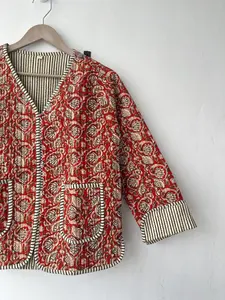 Indien fait à la main Vintage pêche Patchwork coton matelassé veste femmes Boho manteau réversible respirant unisexe nouveau Style - Product Image 5