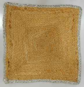 Napperon carré en 100% Jute fait à la main avec bordure argentée, vaisselle de 12 pouces x 12 pouces, vente en gros - Product Image 1