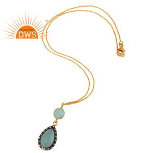 Collar con Colgante de Plata de Ley y Piedras Preciosas Naturales de Calcedonia Aqua y Circonita Cúbica, Joyería Fina de Fabricante - Product Image 4