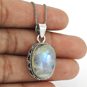 จี้พลอยมูนสโตนสีรุ้งแบบแฟนซีพร้อม925เงินแท้จี้โบโฮสำหรับทั้งชายและหญิงพร้อมหินคริสตัลบำบัดจากธรรมชาติ - Product Image 2