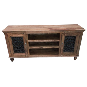 Sheesham ตู้ทีวีสไตล์ดูไบสไตล์พื้นเมืองที่ทำจากไม้พร้อมเตาเหล็กที่ประตู - Product Image 4