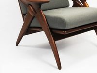 Fauteuil lounge moderne, structure en teck massif, coussin en tissu et mousse, mobilier de salon de haute qualité, utilisation hôtelière, respectueux de l'environnement