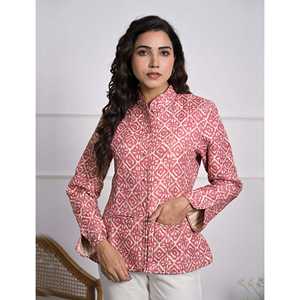 Chaqueta de Invierno Reversible con Estampado de Bloques de Seda y Decoración de Botones - Product Image 5