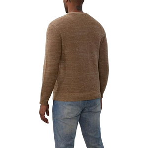 Jersey de cuello redondo para hombre, suéter de punto de manga larga con textura de gofre, diseño acanalado informal transpirable con patrón de rayas, Invierno - Product Image 2