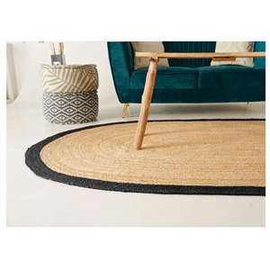 Tapis en jute ovale tressé beige de style moderne fait à la main avec bordure noire pour usage domestique-Tapis et ensembles - Product Image 4