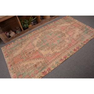 Turkish Vintage Eco-Friendly Area Rug 3.7x7 ft <b>Red</b> Patchwork <b>Wool</b> with Latex Backing - Product Image 4