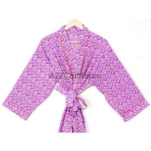 Handblok Bloemenprint Katoenen Maxi-Jurk Stijl Kimono Premium Badjas Thermische Nachtkleding Groothandel Lente Lange Kimono - Product Image 2