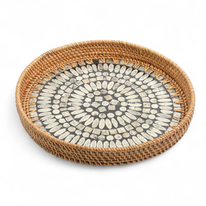 Bohemian Style Rattan <b>Tray</b> Mother Pearl Inlay Flexible Design Bulk Supply Wholesale Decorative Tableware for <b>Catering</b> Hotels - Product Image 1