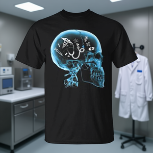T-shirt promotionnel imprimé avec image de radiographie de crâne et cerveau, idéal pour les professionnels de la santé - Product Image 3