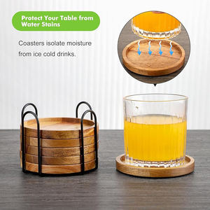 Colección Vintage, soporte de hierro de forma redonda, posavasos de madera con acabado Natural para bebidas, jugos, aperitivos, posavasos para servir té, decorar - Product Image 3
