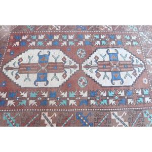 Vintage Rug, 4.4x6.3 ft Area Rug, <b>Brown</b> Blue <b>Wool</b> Rug - Product Image 4