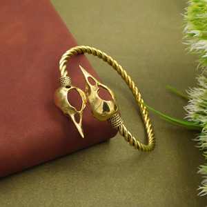 กำไลข้อมือทองเหลืองลายหัวกะโหลก สีทอง สไตล์โบฮีเมียน ปรับขนาดได้ ใช้เป็นเครื่องประดับเด่น - Product Image 3