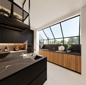 Ensemble d'armoires de <span class=keywords><strong>cuisine</strong></span> Balom de style italien moderne et luxueux, design d'îlot de <span class=keywords><strong>cuisine</strong></span> modulaire en placage de bois <span class=keywords><strong>laqué</strong></span> <span class=keywords><strong>noir</strong></span> mat sur mesure - Product Image 4