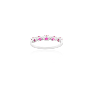 Bague empilable faite à la main en diamant rubis naturel 100% or blanc massif 14 carats magnifiquement conçue coupe ronde pour les mariages - Product Image 5