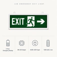 Lumière de secours LED AC85-265V 3W avec signalisation rétroéclairée, batterie Li-ion 500mAh, autonomie 3H, flèche directionnelle pour écoles et hôpitaux