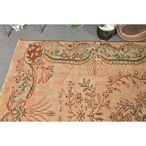 Alfombra de lana de retazos verde beige clásica, diseño Aubusson turco de 5,2x8,7 pies para sala de estar, pasillo de noche con respaldo de látex - Product Image 3