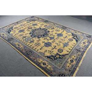 Alfombra Turca de 6.4x9.6 pies, Alfombra Grande Vintage, Alfombra de Lana con Puntos Azules y Amarillos - Product Image 2