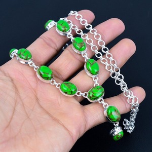 Best Selling Genuine 925 Sterling Silver Natural Green <b>Copper</b> Turquoise Cabochon Bezel Setting <b>Chain</b> Necklace Women Gift Jewelry - Product Image 3