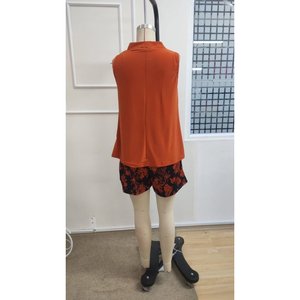Women'<b>s</b> Strappy V-Neck Sandy <b>Blouse</b> <b>and</b> Patterned Shorts Two-Piece Set, 37150 - Orange - Product Image 6
