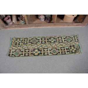 Alfombra turca Vintage tradicional verde marrón 1,3x4,2 pies tejido plano diseño de retazos Material de lana respaldo de látex para sala de estar - Product Image 4