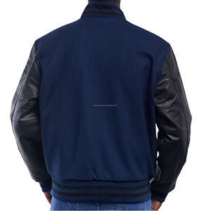 Blouson universitaire unisexe style rétro américain en laine avec manches en cuir, fermeture éclair sur le devant, patchwork, pour équipe de baseball - Vente en gros - Product Image 2