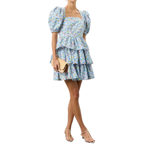 Premium Women's Fashion Forward Printed Blue Mini Formal Dress for Beach Party Wear Options at Wholesale Prices - Product Image 1