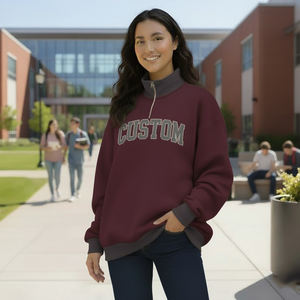 Sororité hiver sweats à manches longues OEM école deux tons fermeture éclair avant Theta Chi col bénitier coton Polyester décharge impression - Product Image 3