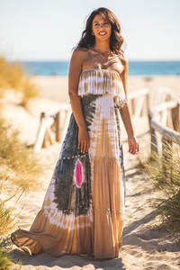 2023คอลเลกชันใหม่ชุดแมกซี่ยาวมัดย้อมสุดเซ็กซี่ของผู้หญิงชุดเดรสเปิดไหล่แขนเปลือยหลังไร้สายผ้ามิกซ์ - Product Image 6