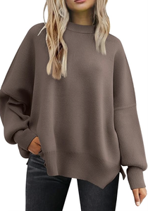 FALL <b>CHRISTMAS</b> SWEATER OVERSIZED BATWING FOR <b>WOMEN</b> CREWNECK SIDE SLIT KNIT PULLOVER TOP TRENDY CASUAL HOLIDAY JUMPERS - Product Image 5