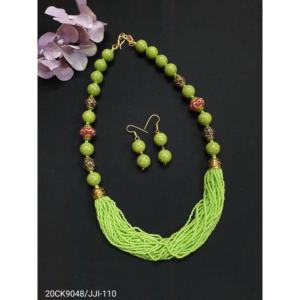 Traditional Paachi Green Seed Bead Necklace Set with 18K Gold Plated Copper Pearl Main Stone <b>Ring</b>-Fine Jewelry Sets for Gifts - Product Image 2