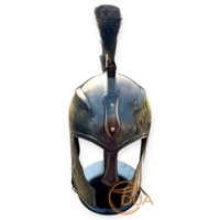 Casque d'Achille Troy noir guerrier grec, pour les films, en feuille de calibre 18 avec un panache noir et une finition noire antique