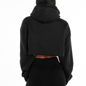 Haut de yoga à capuche en coton pour femme avec logo personnalisé COI, ourlet à cordon, épaules tombantes, pour entraînement sportif et activités physiques, longues capuches - Product Image 2