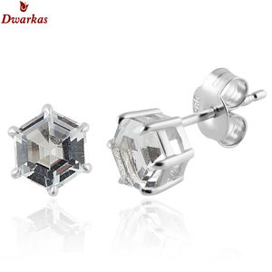 Antique earrings 925 sterling <b>silver</b> natural garnet hexagon shape gemstone <b>stud</b> earring ready stock manufacture wholeasle - Product Image 6