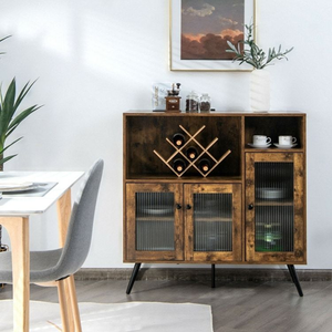 Armoire de bar en bois à cadre métallique de style industriel avec plusieurs tiroirs, disponible au prix de gros. - Product Image 6