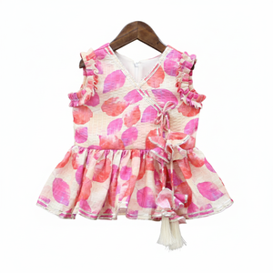 Ensemble Indo-Occidental pour Filles Shoryam, Ensemble Kurta Sans Manches à Motifs Floraux Roses, Pantalon Évasé, Costume Élégant, Vêtements Ethniques pour Fêtes, Vêtements pour Enfants - Product Image 3